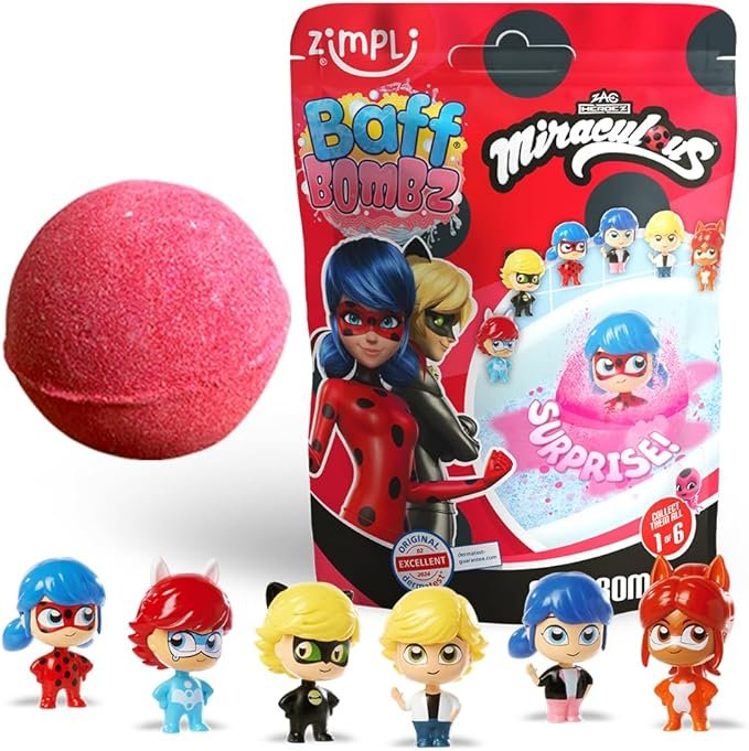 ZIMPLI - Grande Bombe de Bain Surprise Miraculous – 1 des 6 Jouets Miraculous Surprise à Collectionner, Un par Baff Bomb, Cadeaux à Collectionner pour Filles et Garçons
