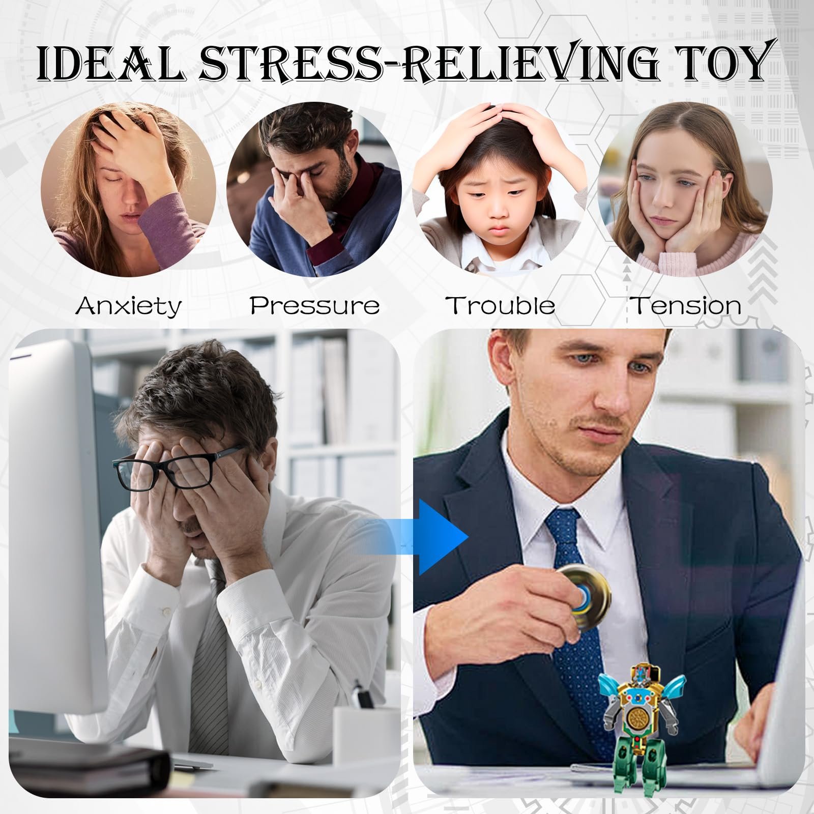 2 In 1 Transformable Roboter Fidget Spinner Spielzeug | Sensorisches Stressabbau Verformbares Mini Roboter Spielzeug Für Kinder & - Image 3